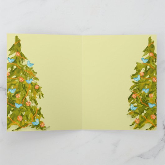 Cute Christmas Tree with Blue Birds Karte (Innenseite)