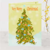 Cute Christmas Tree with Blue Birds Karte (Gelbe Blume)