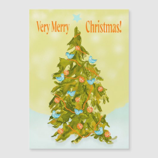 Cute Christmas Tree with Blue Birds Magnetkarte (Vorderseite)