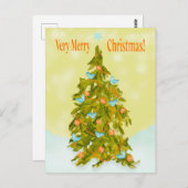 Cute Christmas Tree with Blue Birds Postkarte (Vorne/Hinten)