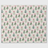 Cute Christmas Trees And Bows Geschenkpapier (Flach)