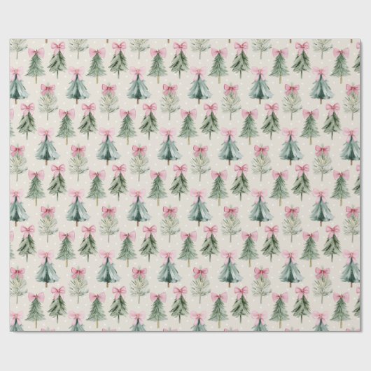 Cute Christmas Trees And Bows Geschenkpapier (Flach)