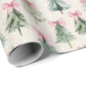 Cute Christmas Trees And Bows Geschenkpapier (Rolleneckpunkt)