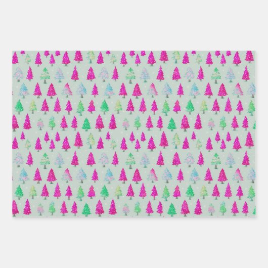 cute christmas trees pattern pastel colours geschenkpapier set (Vorderseite 3)