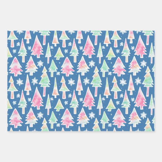 cute christmas trees pattern pastel colours geschenkpapier set (Vorderseite)