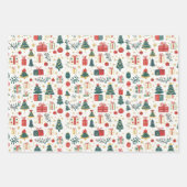 Cute Christmas Trees Presents Retro Pattern Geschenkpapier Set (Vorderseite)