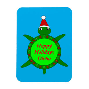 Cute Christmas Turtle with Flowery Shell Custom Magnet