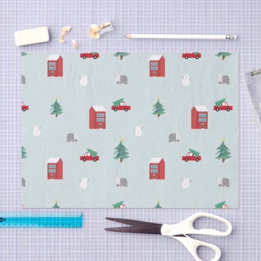 Cute Christmas Village Pattern Seidenpapier (Handwerk)
