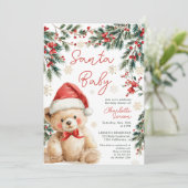 Cute Christmas Winter Teddy Bear Santa Baby Shower Einladung (Stehend Vorderseite)