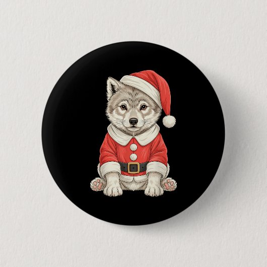 Cute Christmas Wolf Santa Button (Vorderseite)