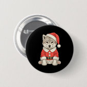 Cute Christmas Wolf Santa Button (Vorne & Hinten)