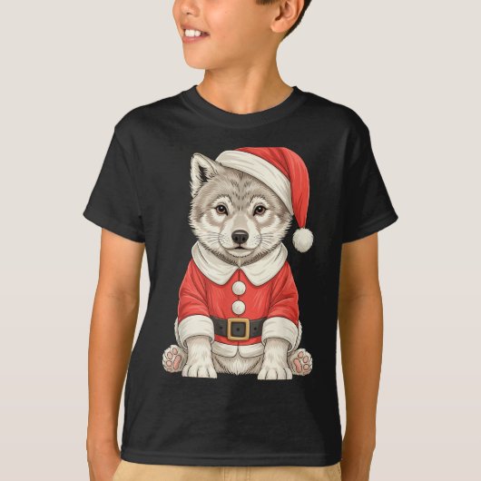 Cute Christmas Wolf Santa T-Shirt (Vorderseite)