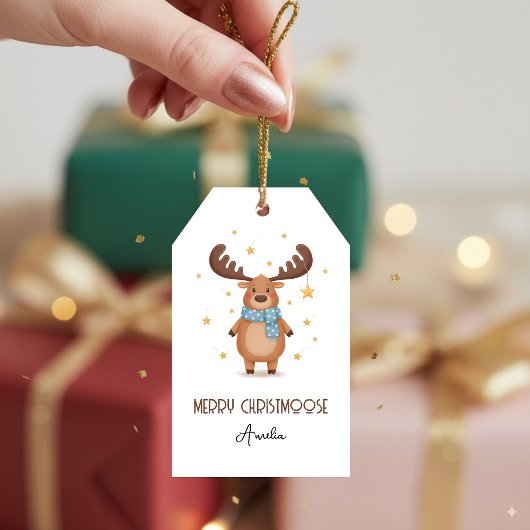 Cute Christmoose Moose with Stars Merry Christmas Geschenkanhänger