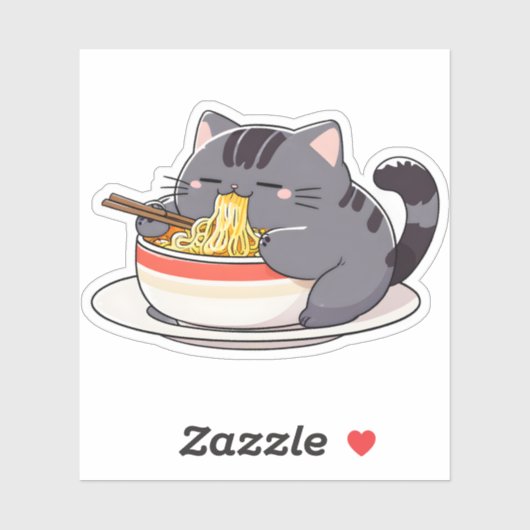 Cute Chubby Cat Enjoying Ramen Noodles Aufkleber (Blatt)