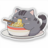 Cute Chubby Cat Enjoying Ramen Noodles Aufkleber (Vorderseite)