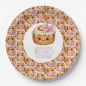 Cute Cinnamon Roll Bun Girl Birthday Party Pappteller (Vorderseite)