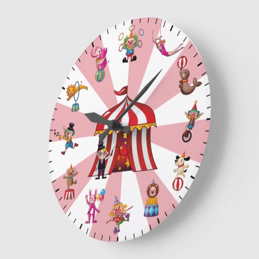 Cute Circus Clowns & Animals Themed Große Wanduhr (Winkel)