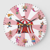 Cute Circus Clowns & Animals Themed Große Wanduhr (Vorderseite)