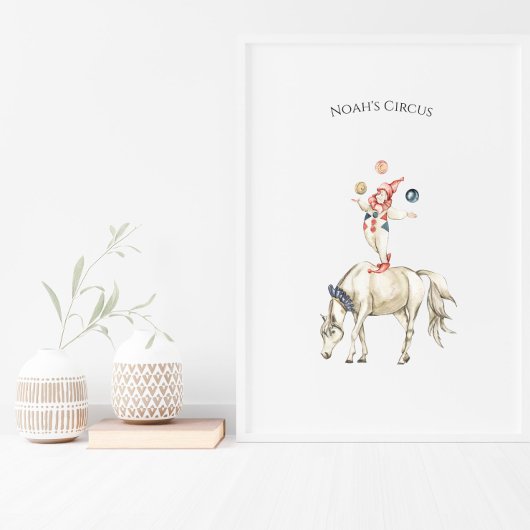 Cute Circus Horse And Clown Carnival Nursery Poster