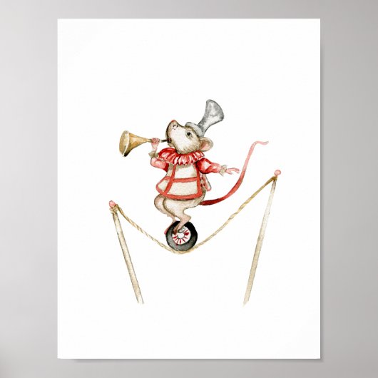 Cute Circus Mouse With Trumpet Carnival Nursery Poster (Vorne)