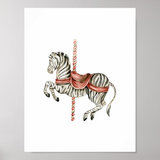 Cute Circus Zebra Carousel Carnival Nursery Poster (Vorne)