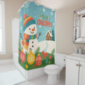 Cute, classic Merry Christmas snowman Duschvorhang (Beispiel)