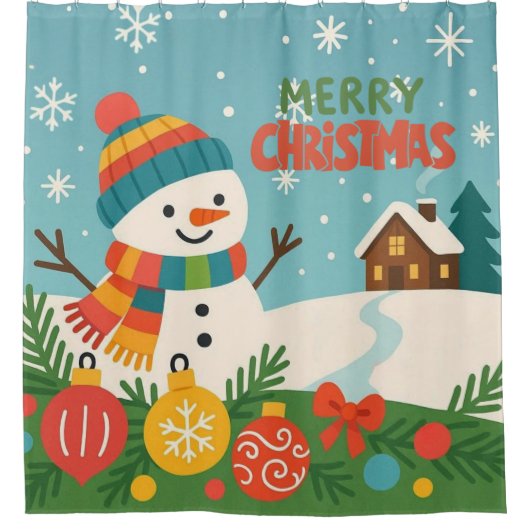 Cute, classic Merry Christmas snowman Duschvorhang (Vorderseite)