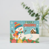 Cute, classic Merry Christmas snowman Feiertagspostkarte (Stehend Vorderseite)