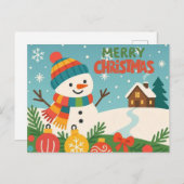 Cute, classic Merry Christmas snowman Feiertagspostkarte (Vorne/Hinten)