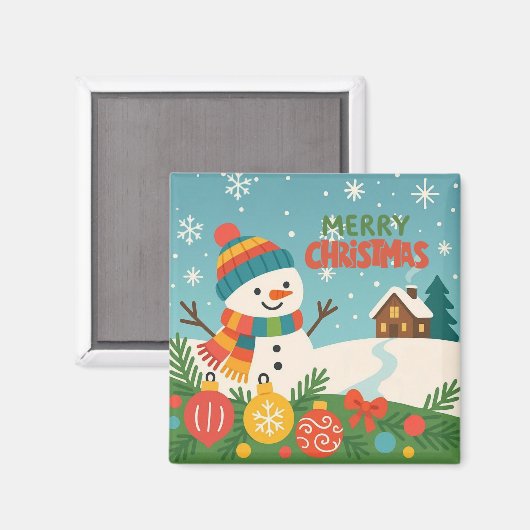 Cute, classic Merry Christmas snowman Magnet (Vorderseite/Rückseite)