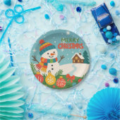 Cute, classic Merry Christmas snowman Pappteller (Party)