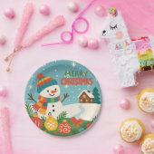 Cute, classic Merry Christmas snowman Pappteller (Party)