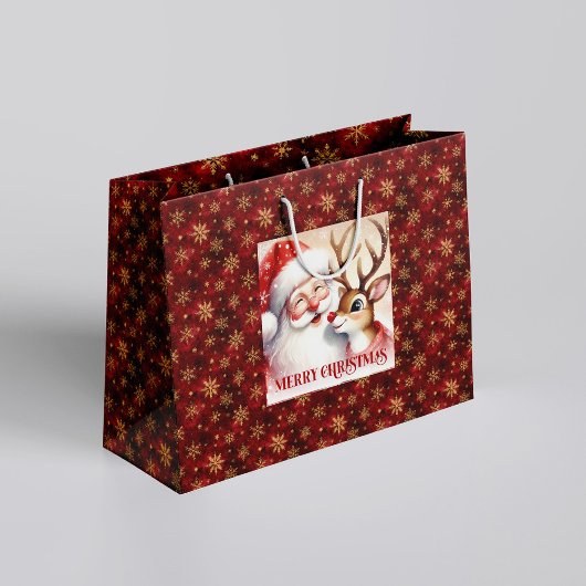 Cute Classic Santa Rudolph Holiday Gift Bag Große Geschenktüte