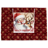 Cute Classic Santa Rudolph Holiday Gift Bag Große Geschenktüte (Rückseite)