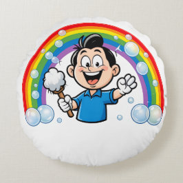 Cute Cleaning Mascot Rainbow Cartoon Design Art Rundes Kissen