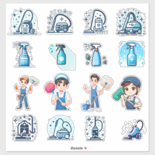 Cute Cleaning Service Icons & Characters - Vector Aufkleber
