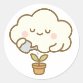 Cute Cloud Watering a Plant – Transparent Sticker (Vorderseite)