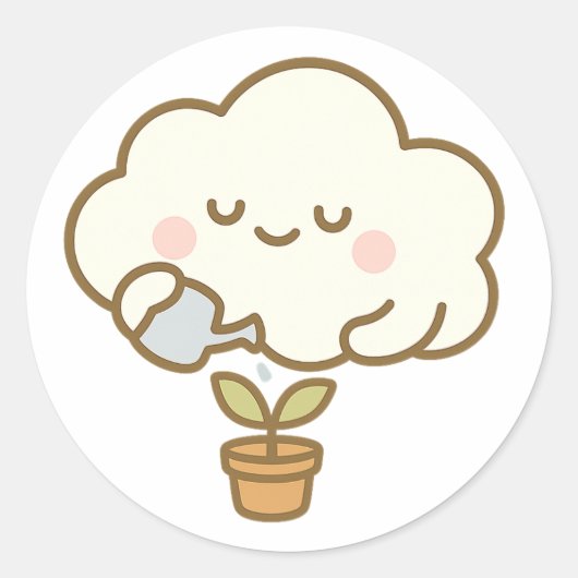 Cute Cloud Watering a Plant – Transparent Sticker (Vorderseite)