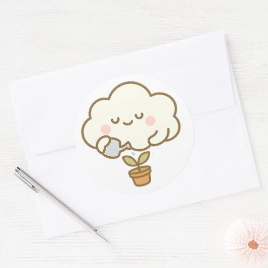 Cute Cloud Watering a Plant – Transparent Sticker (Umschlag)
