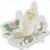 Cute Cockatiel Floral Aufkleber (Vorderseite)