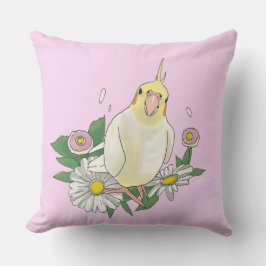 Cute Cockatiel Floral Illustration Kissen