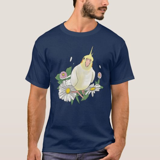 Cute Cockatiel Floral Illustration T-Shirt (Vorderseite)