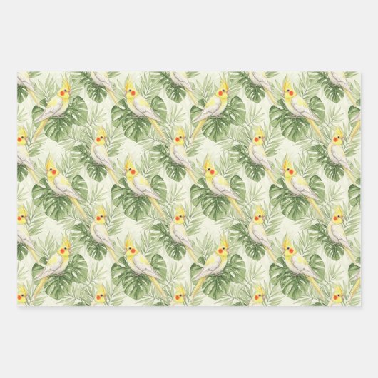 Cute Cockatiel with Tropical Plants Pet Bird Lover Geschenkpapier Set (Vorderseite 2)