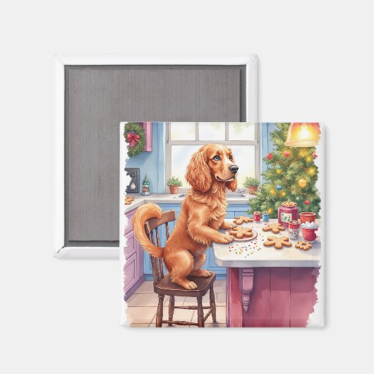 Cute Cocker Spaniel Gingerbread Baking Christmas Magnet (Vorderseite/Rückseite)