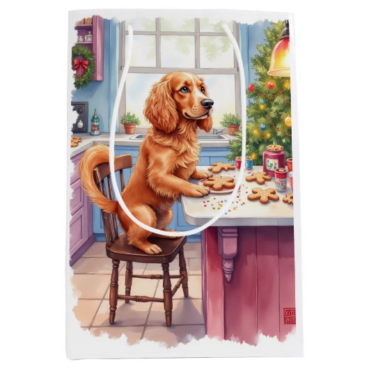 Cute Cocker Spaniel Gingerbread Baking Christmas Mittlere Geschenktüte (Vorderseite)