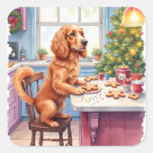 Cute Cocker Spaniel Gingerbread Baking Christmas Quadratischer Aufkleber (Vorderseite)