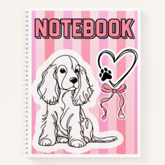 Cute Cocker Spaniel Puppy Pink Striped Notebook Notizblock