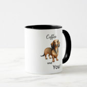 Cute Coffee And Dachshund Brown Personalize Tasse (VorderseiteRechts)