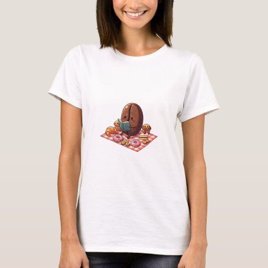 Cute Coffee Bean Reading Book at Pastry Picnic T-Shirt (Vorderseite)