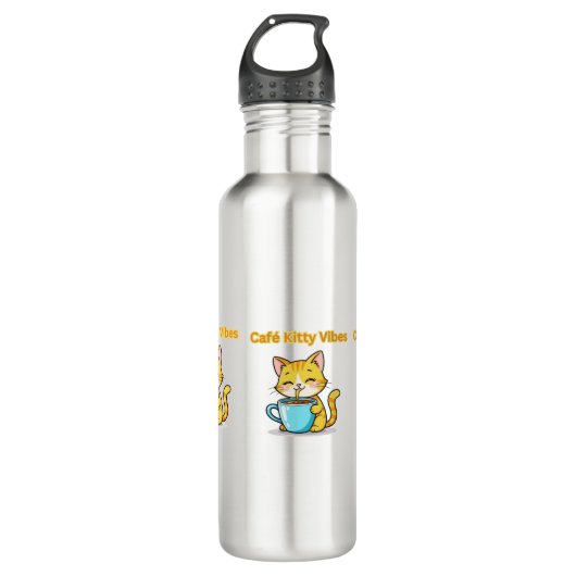 **Cute Coffee Cat – Adorable Cat Drinking Coffee I Edelstahlflasche (Vorderseite)